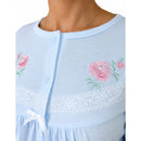 Womens Cotton Nightie Long Sleeve Night Gown Pyjamas Sleepwear Lace PJ - Blue