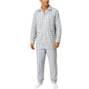 Mens Cotton Pyjama Set Long Sleeve Button Shirt Pants Sleepwear PJs - White/Blue