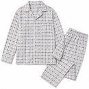 Mens Cotton Pyjama Set Long Sleeve Button Shirt Pants Sleepwear PJs - White/Blue