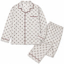 Mens Cotton Pyjama Set Long Sleeve Button Shirt Pants Sleepwear PJ - White/Brown