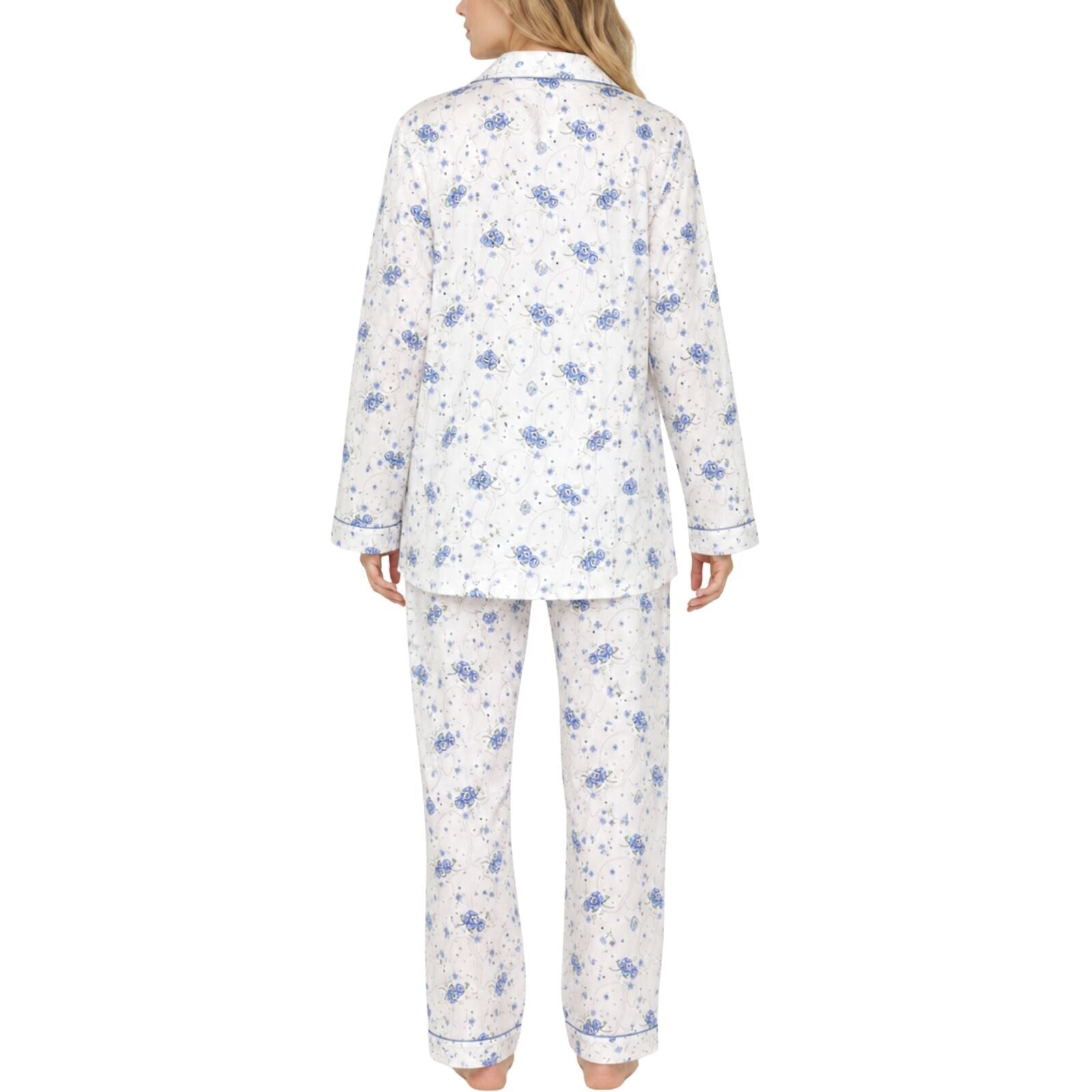Womens Pyjama Set 100% Cotton Long Sleeve Button Up PJs Sleepwear - Blue Floral