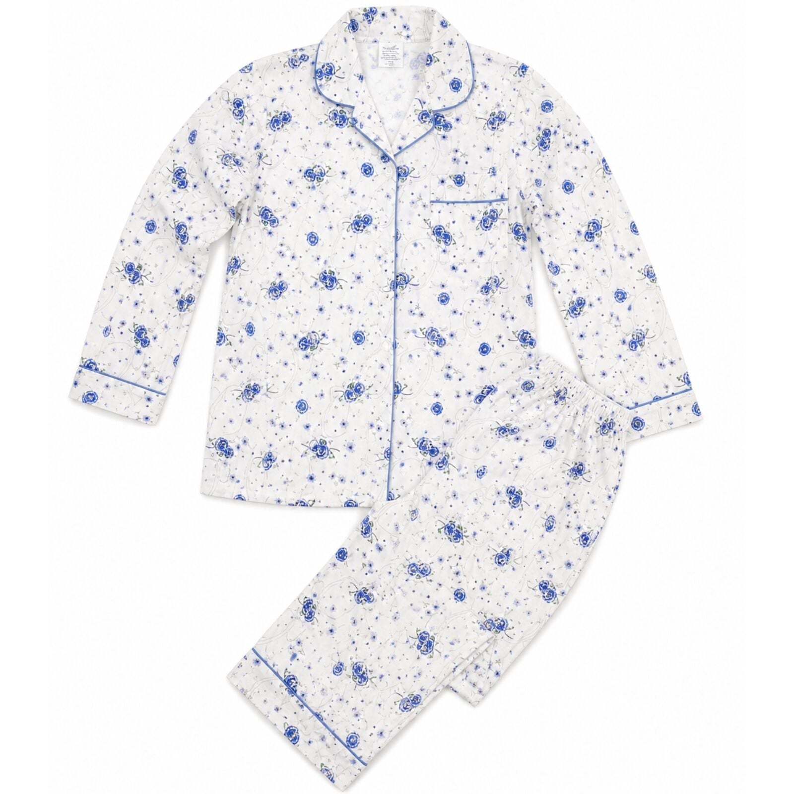 Womens Pyjama Set 100% Cotton Long Sleeve Button Up PJs Sleepwear - Blue Floral