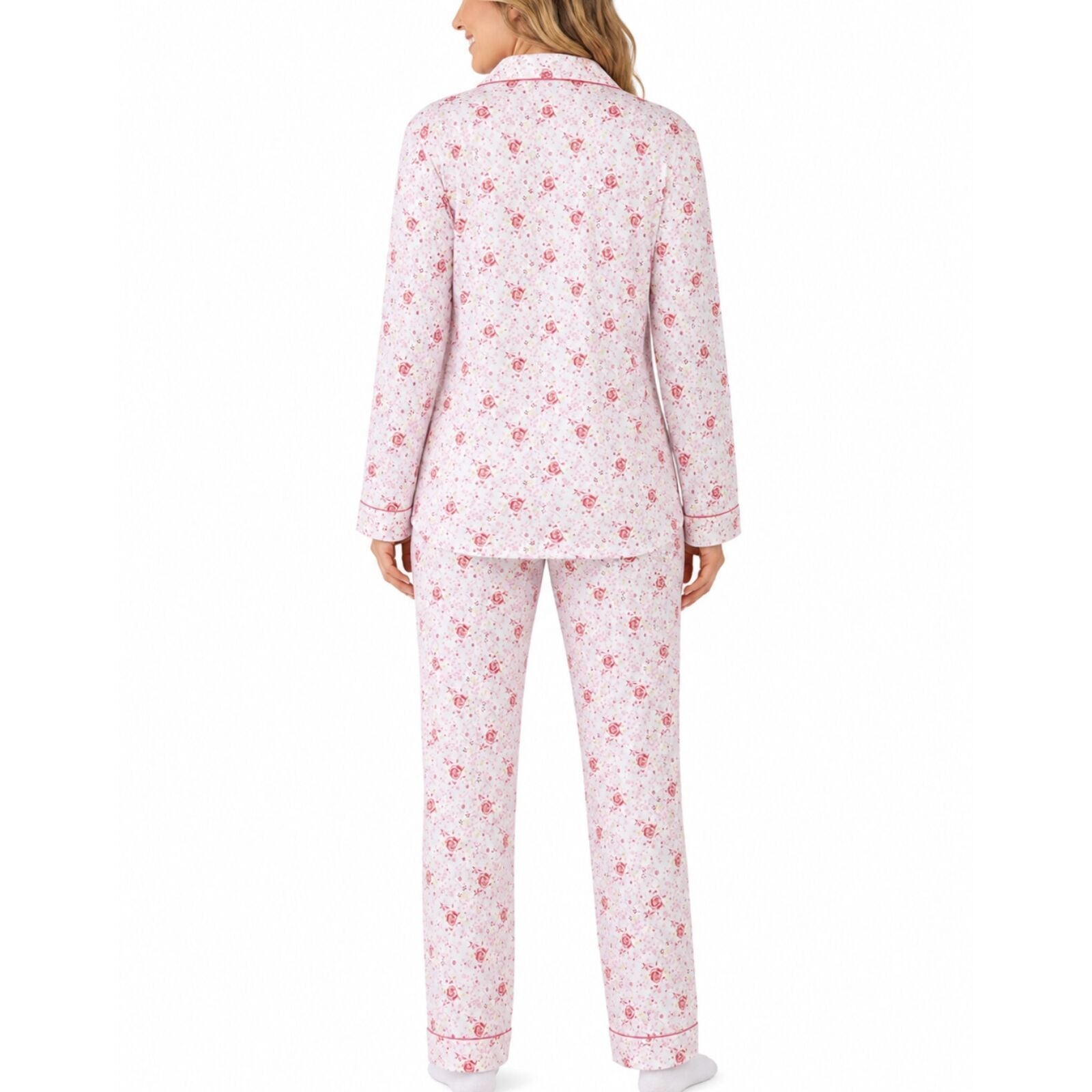 Womens Pyjama Set 100% Cotton Long Sleeve Button Up PJs Sleepwear - Pink Floral