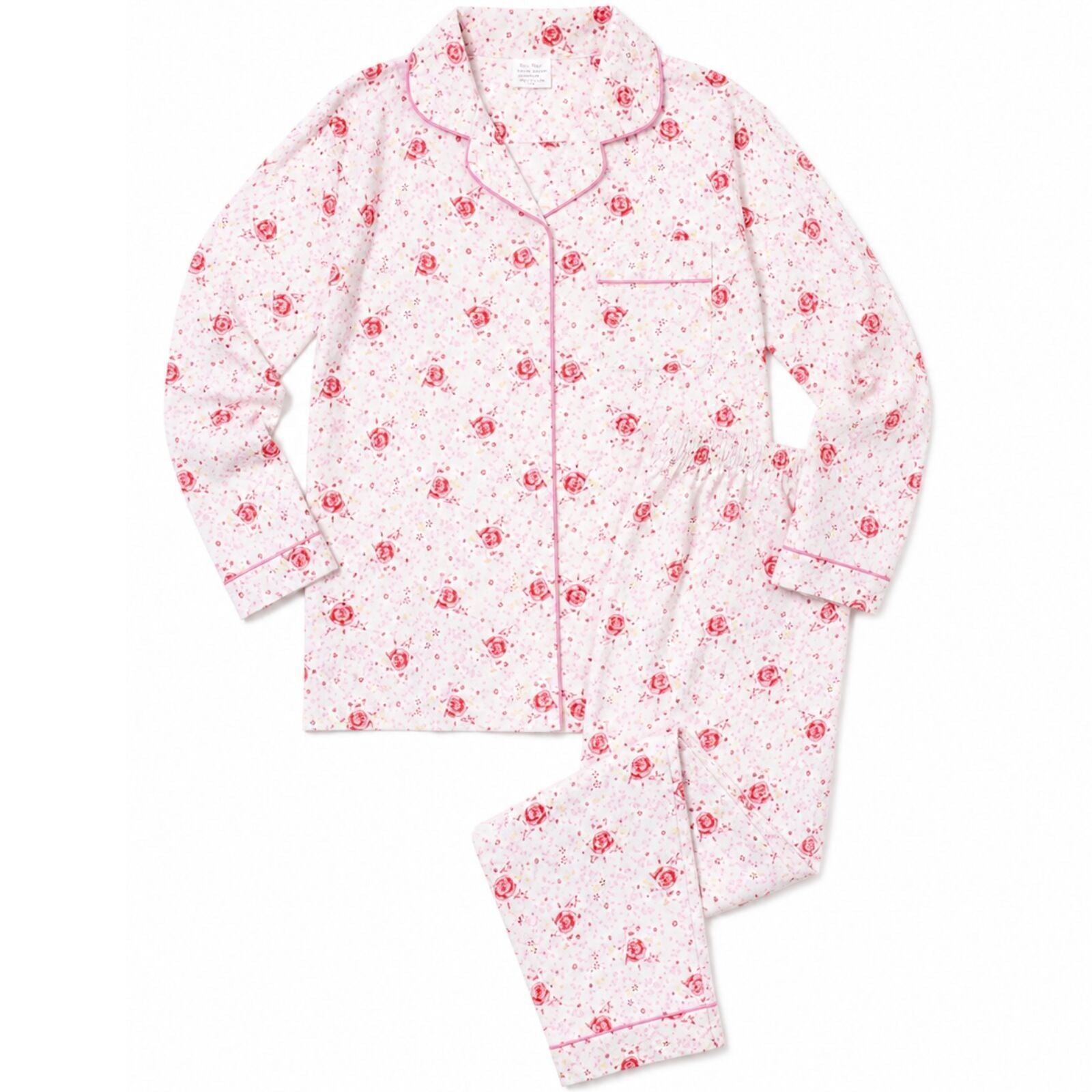 Womens Pyjama Set 100% Cotton Long Sleeve Button Up PJs Sleepwear - Pink Floral