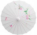 PARASOL UMBRELLA Chinese Japanese Bamboo Flower Pattern Fabric 80cm Diameter - White