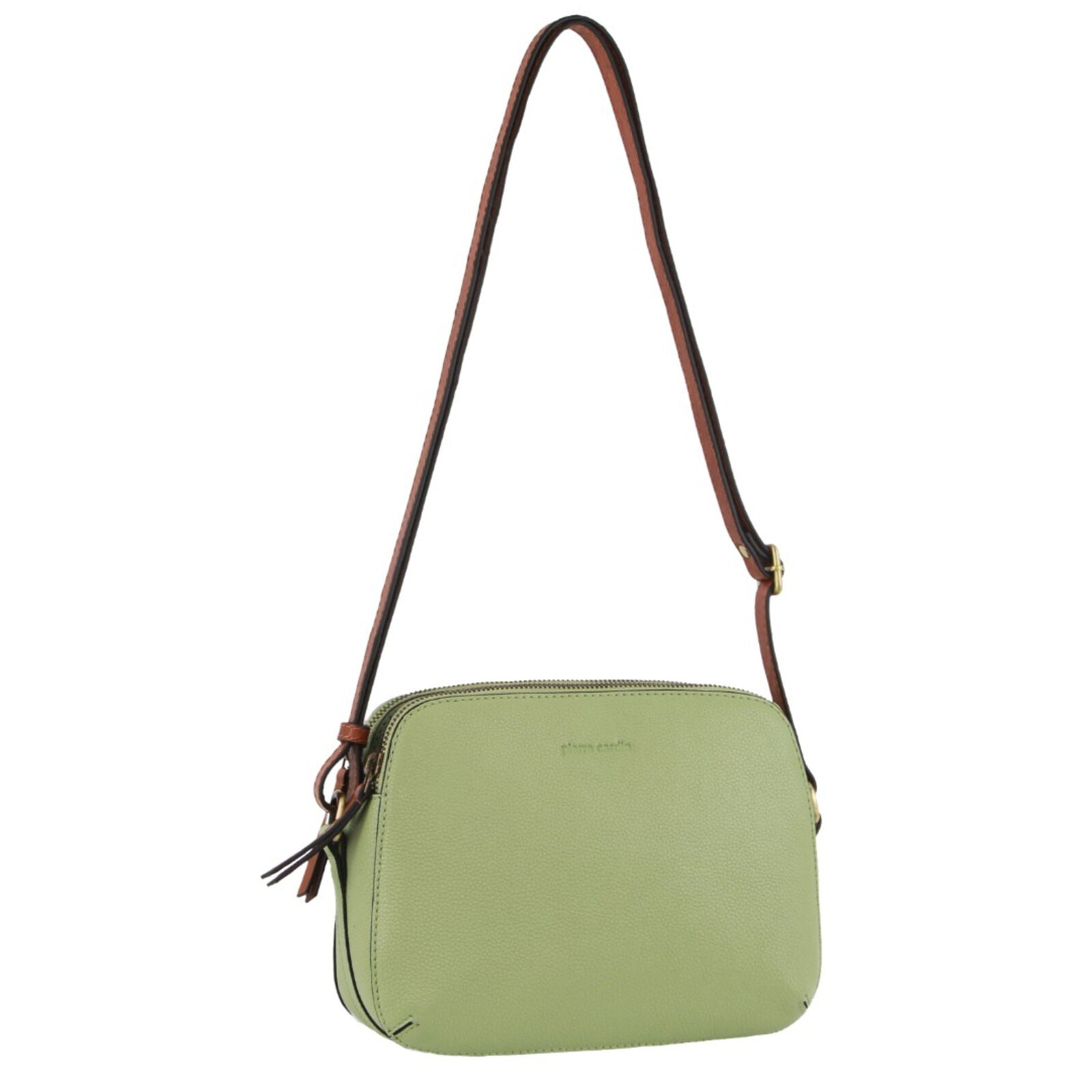 Pierre Cardin Leather Cross Body Bag Dual Zip Strap Shoulder Clutch in Jade