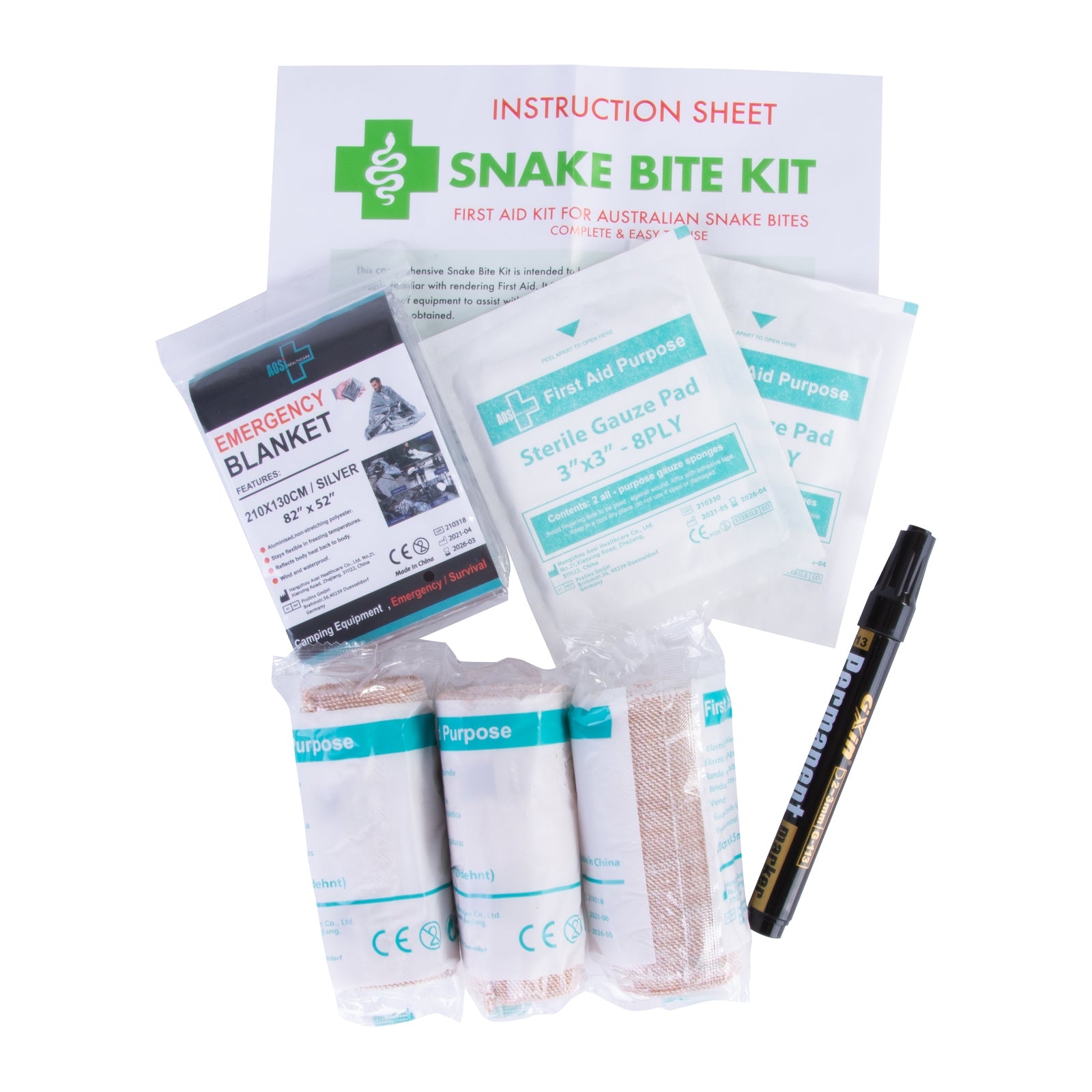 6x 9 Piece Australian Snake Bite First Aid Kit Camping Hiking Travel