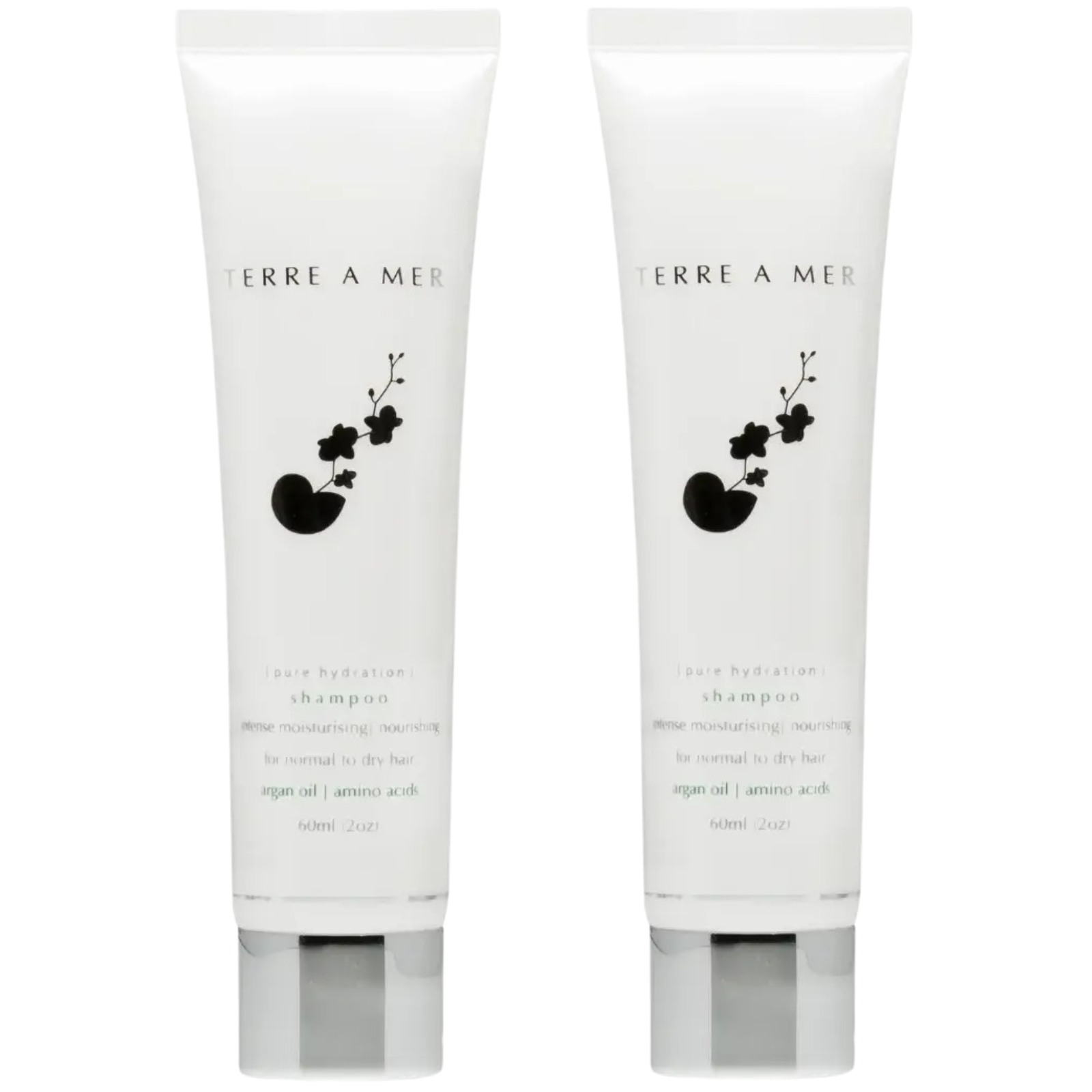 2x Terre A Mer Pure Hydration Amino Acid/Argan Oil Shampoo - 60ml Travel Size
