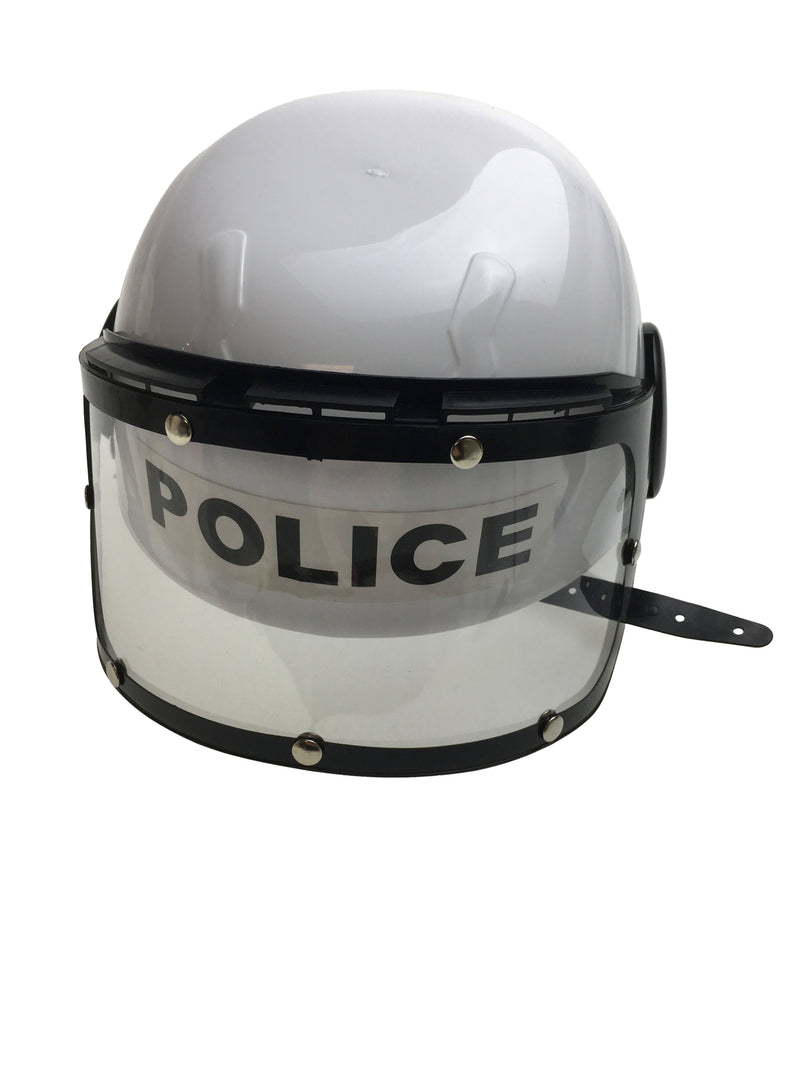 POLICE HAT Plastic Helmet Cap Costume Party w Strap Clear Visor - White