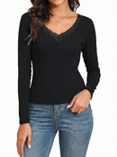 Womens Thermal Cotton Long Sleeve Spencer Tops Long Sleeve Underwear in Black