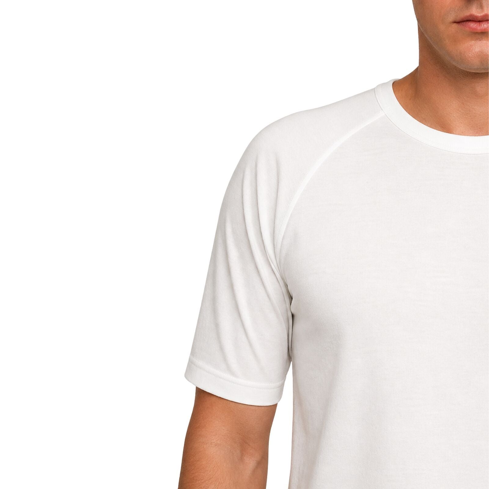 Mens Merino Wool Blend Thermal Top Short Sleeve Base Layer Warm - Natural