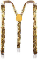 SEQUIN SUSPENDERS Unisex Adjustable Braces Clip On Elastic Y-Back  - Yellow