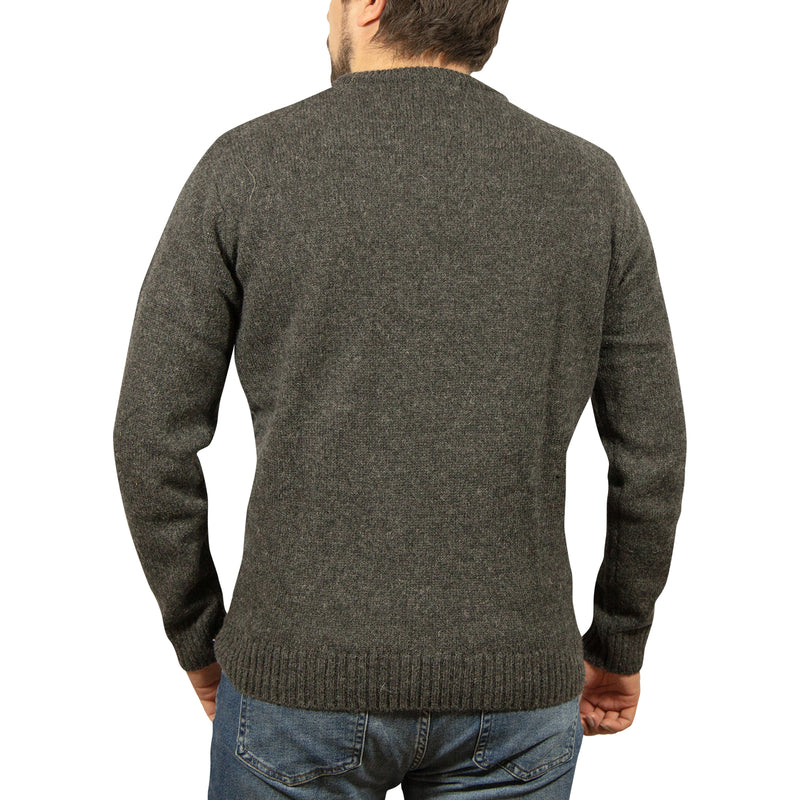 100% SHETLAND WOOL CREW Round Neck Knit JUMPER Pullover Mens Sweater Knitted - Charcoal (29) - L