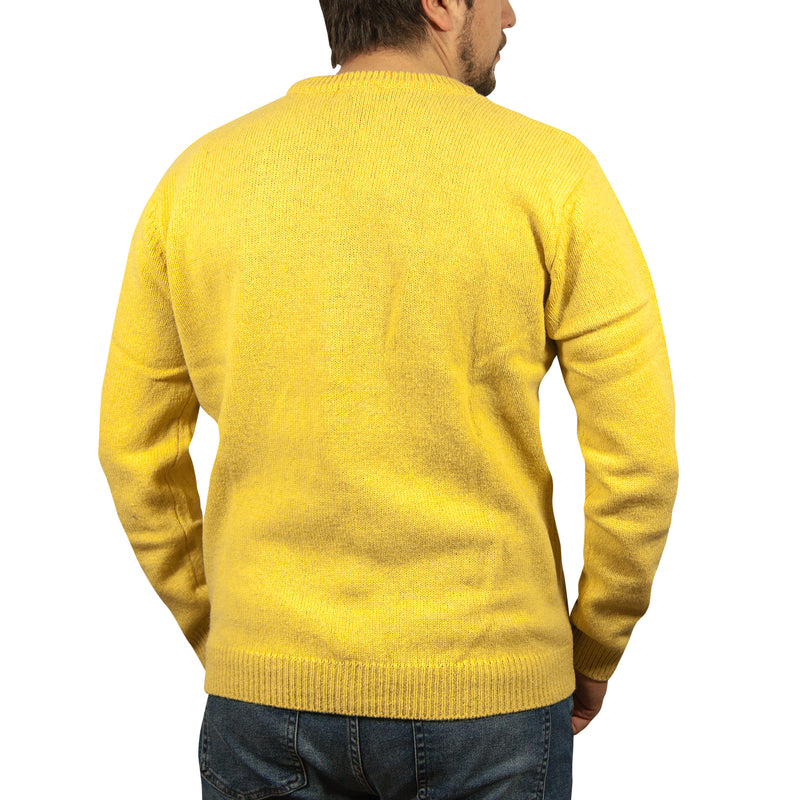100% SHETLAND WOOL CREW Round Neck Knit JUMPER Pullover Mens Sweater Knitted - Corn (14) - S