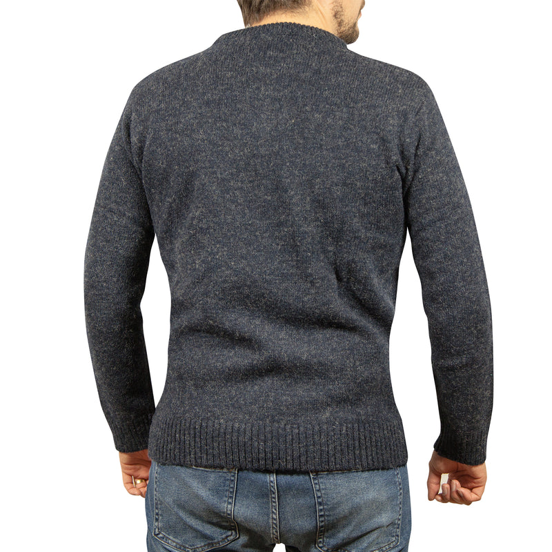 100% SHETLAND WOOL CREW Round Neck Knit JUMPER Pullover Mens Sweater Knitted - Navy (45) - 4XL