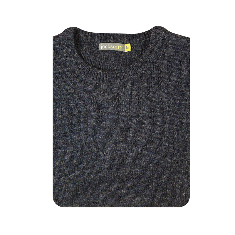 100% SHETLAND WOOL CREW Round Neck Knit JUMPER Pullover Mens Sweater Knitted - Navy (45) - XL