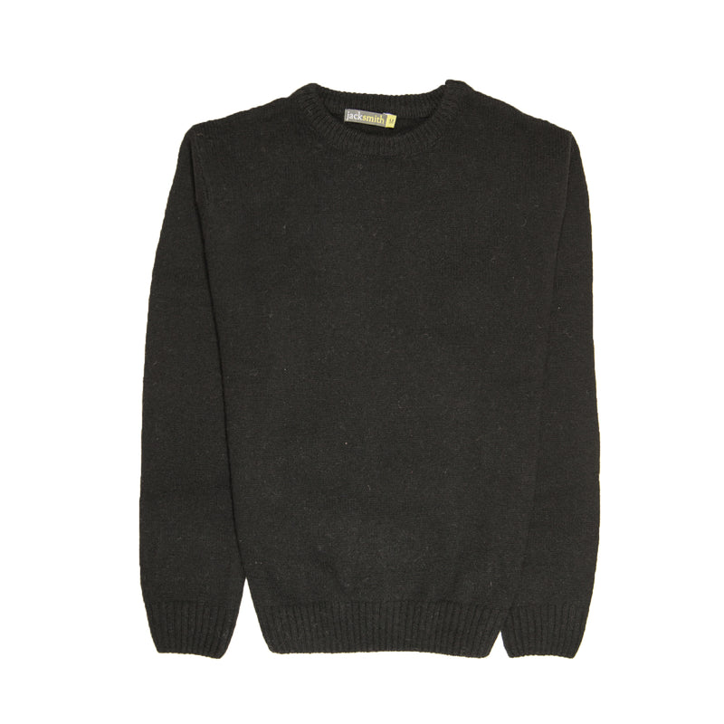 100% SHETLAND WOOL CREW Round Neck Knit JUMPER Pullover Mens Sweater Knitted - Plain Black - 3XL