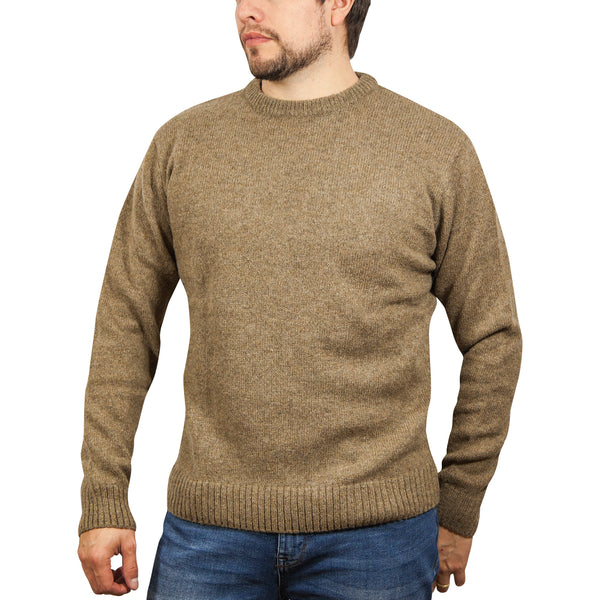 100% SHETLAND WOOL CREW Round Neck Knit JUMPER Pullover Mens Sweater Knitted - Nutmeg (23) - S