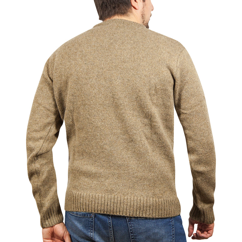 100% SHETLAND WOOL CREW Round Neck Knit JUMPER Pullover Mens Sweater Knitted - Nutmeg (23) - S