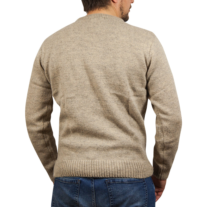 100% SHETLAND WOOL CREW Round Neck Knit JUMPER Pullover Mens Sweater Knitted - Beige (03) - 6XL