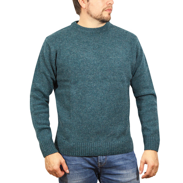 100% SHETLAND WOOL CREW Round Neck Knit JUMPER Pullover Mens Sweater Knitted - Sherwood (32) - 4XL