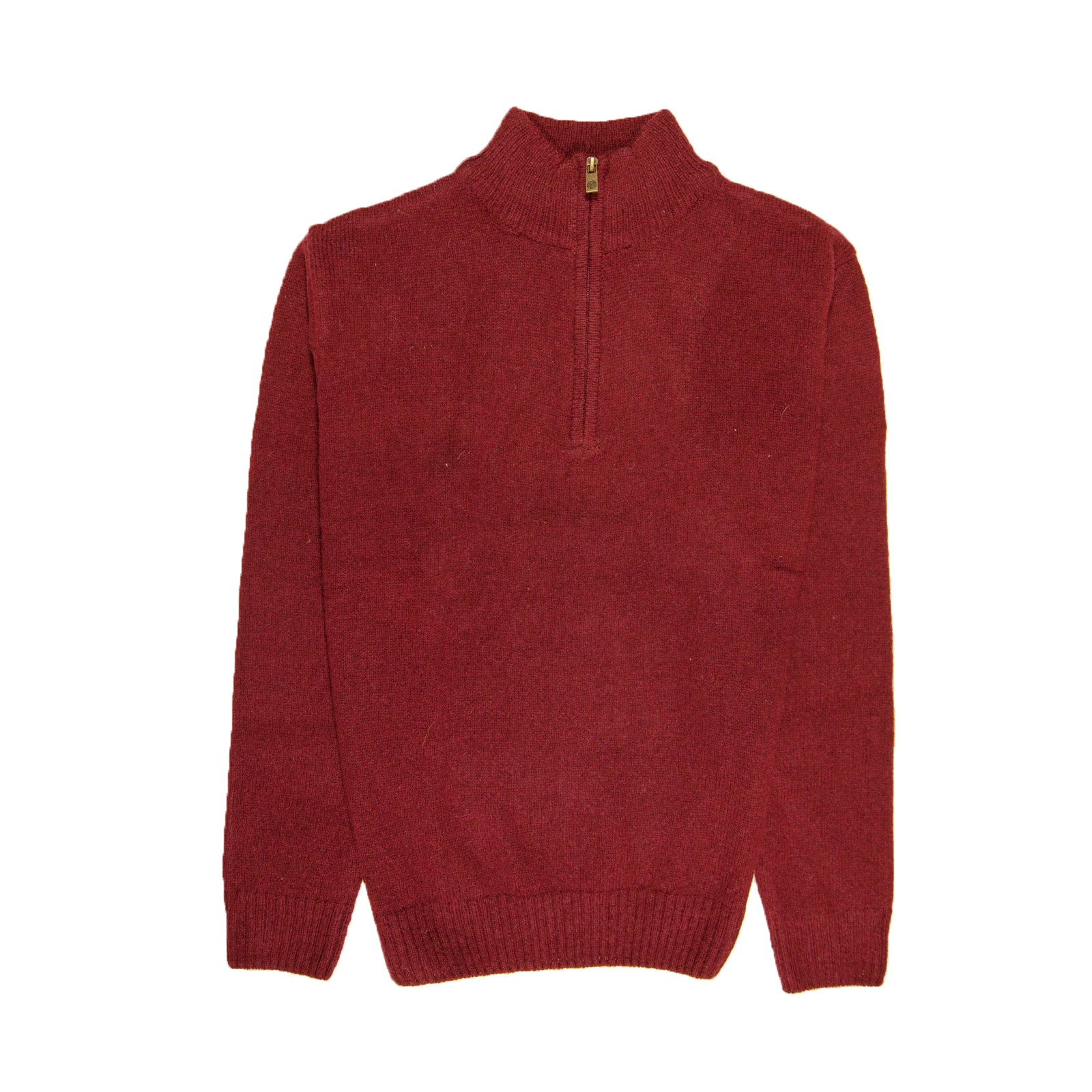 100% SHETLAND RAGG WOOL Half Zip Up Knit JUMPER Pullover Mens Sweater Knitted - Burgundy