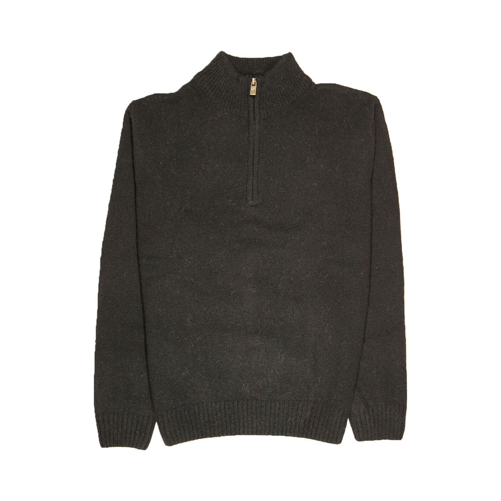 100% SHETLAND RAGG WOOL Half Zip Up Knit JUMPER Pullover Mens Sweater Knitted - Plain Black