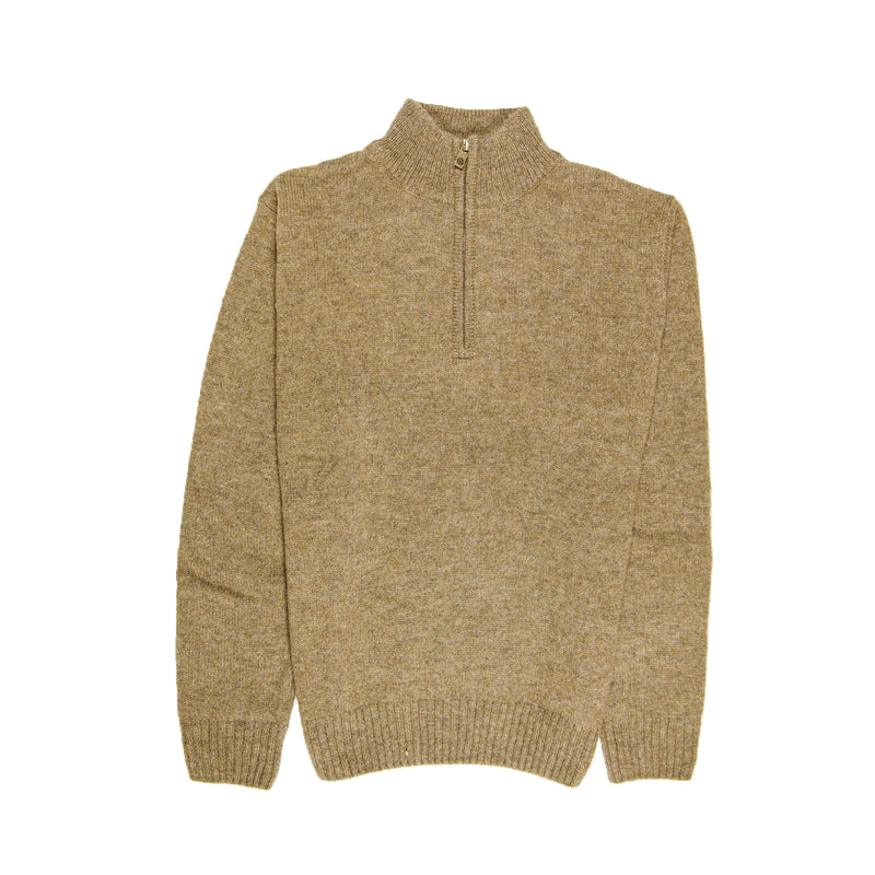 100% SHETLAND WOOL Half Zip Up Knit JUMPER Pullover Mens Sweater Knitted - Nutmeg (23) - XL