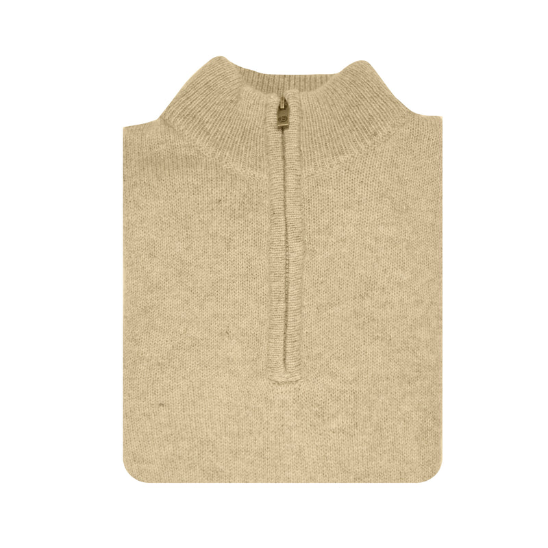 100% SHETLAND WOOL Half Zip Up Knit JUMPER Pullover Mens Sweater Knitted - Oat Marle (03) - XL