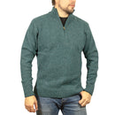 100% SHETLAND RAGG WOOL Half Zip Up Knit JUMPER Pullover Mens Sweater Knitted - Sherwood