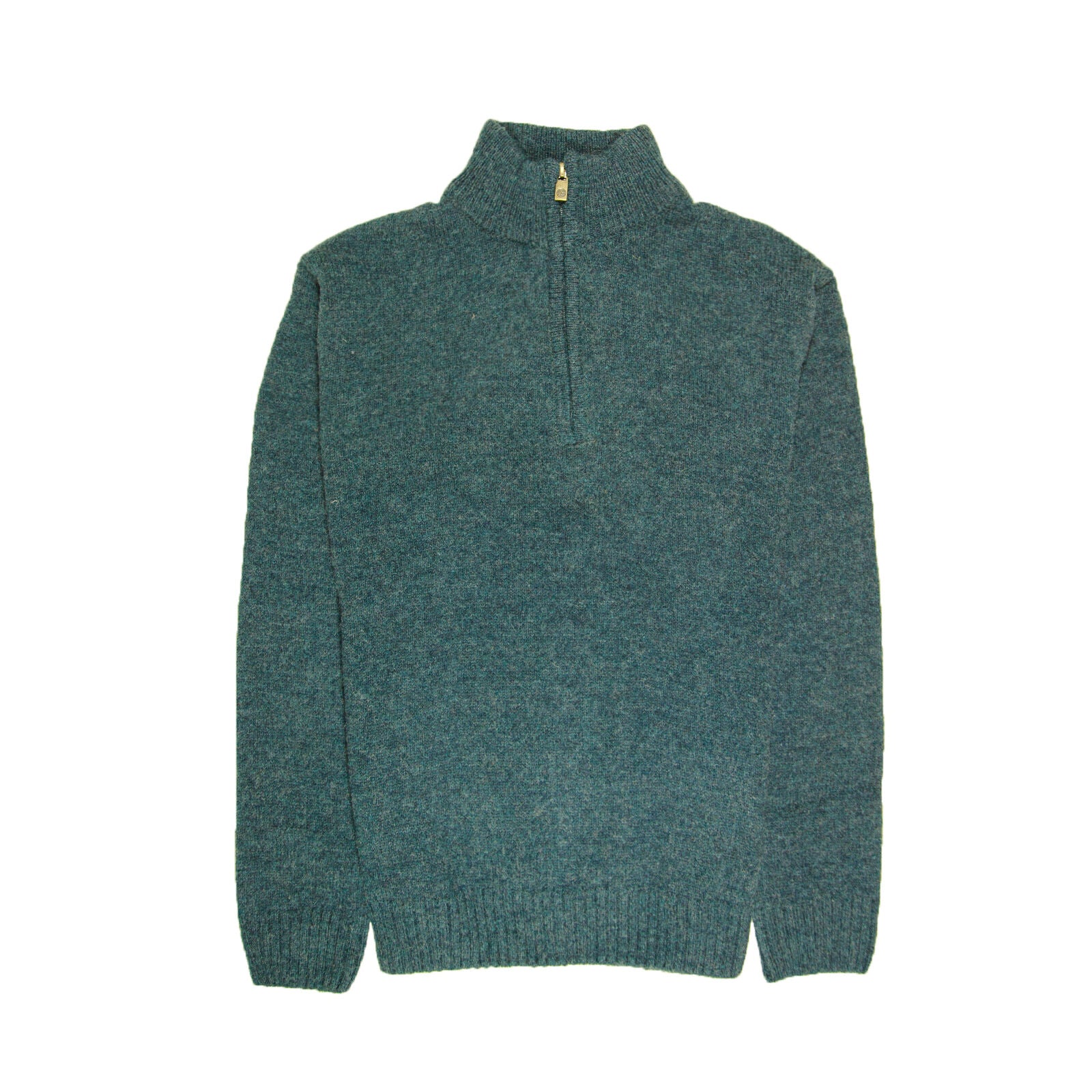 100% SHETLAND RAGG WOOL Half Zip Up Knit JUMPER Pullover Mens Sweater Knitted - Sherwood