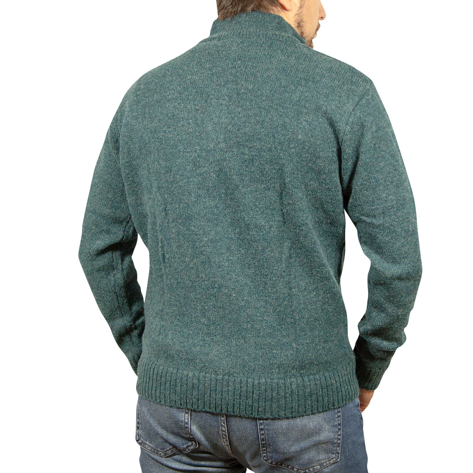 100% SHETLAND RAGG WOOL Half Zip Up Knit JUMPER Pullover Mens Sweater Knitted - Sherwood