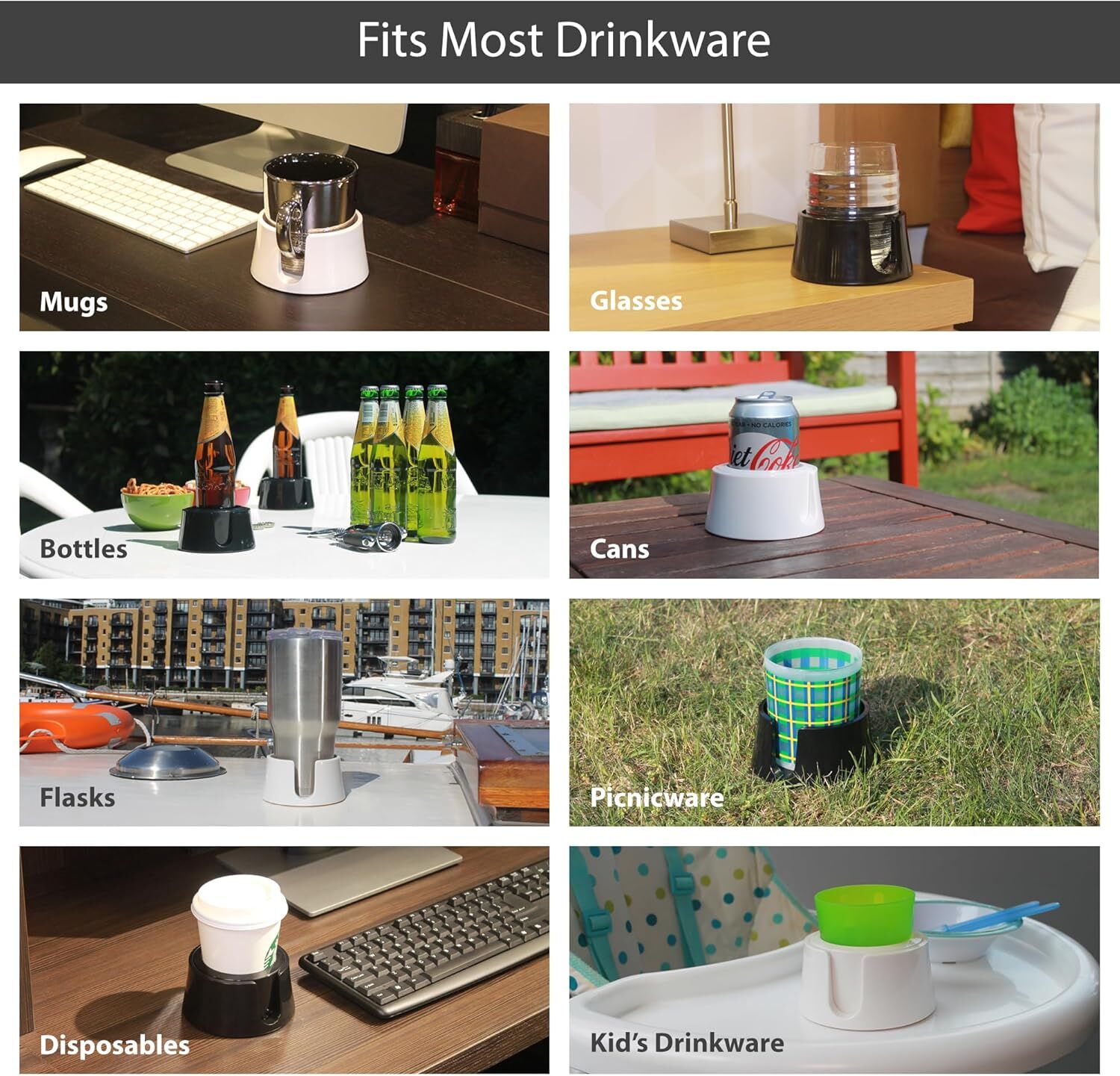 Table Coaster Anti-Spill Drink Holder Tray Couch Seat Car Office Travel - White