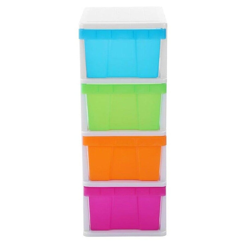 MEGA 4 Tier Drawer Storage Organiser Plastic Level Office Box Cabinet in Black/White