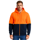 HI VIS Jumper Full Zip Hoodie Safety Workwear Fleecy Fleece Jacket Hooded in Orange/Navy