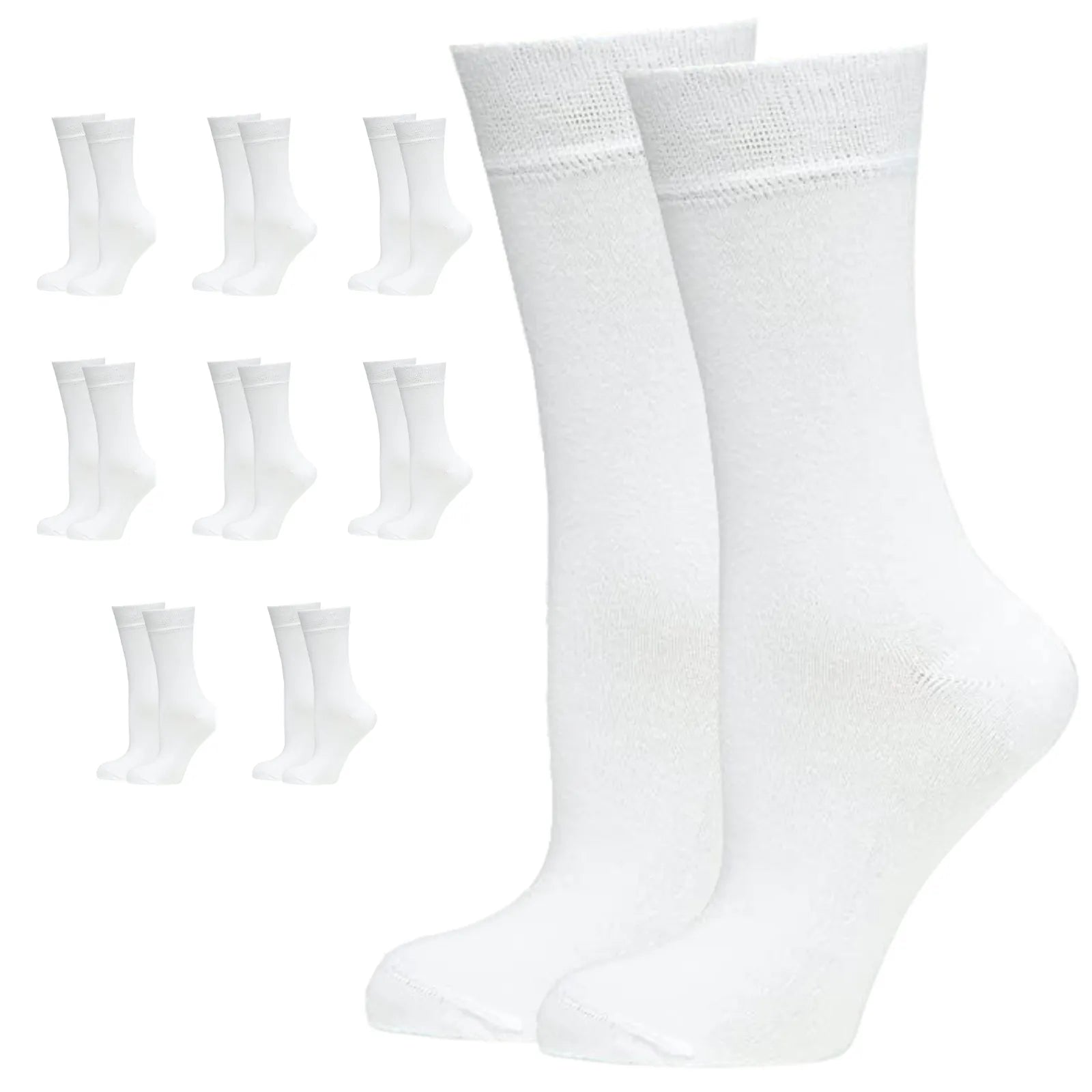 9 Pairs BAMBOO SOCKS Crew Natural Eco Healthy Enviro Unisex Work Business BULK - White