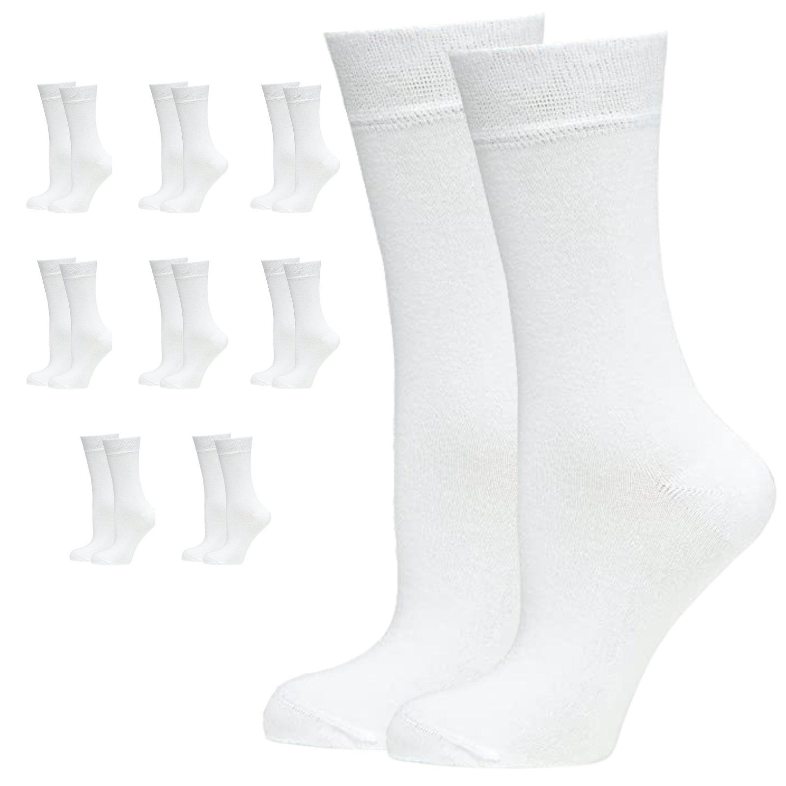 9 Pairs BAMBOO SOCKS Crew Natural Eco Healthy Enviro Unisex Work Business BULK - White