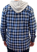 Mens Cotton Flannelette Shirt w Jersey Hood Long Sleeve Flannel - Denim