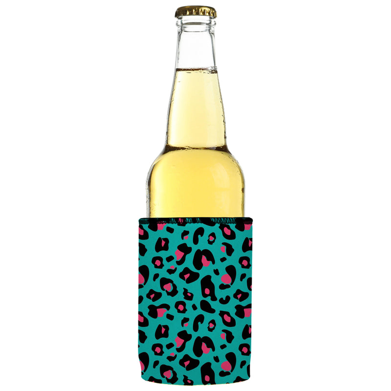 Teal Leopard Pattern Stubby Cooler - Standard