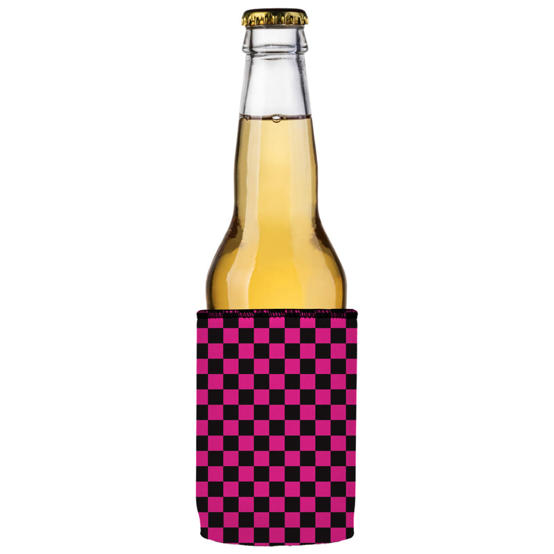 Pink Checkerboard Stubby Cooler - Standard