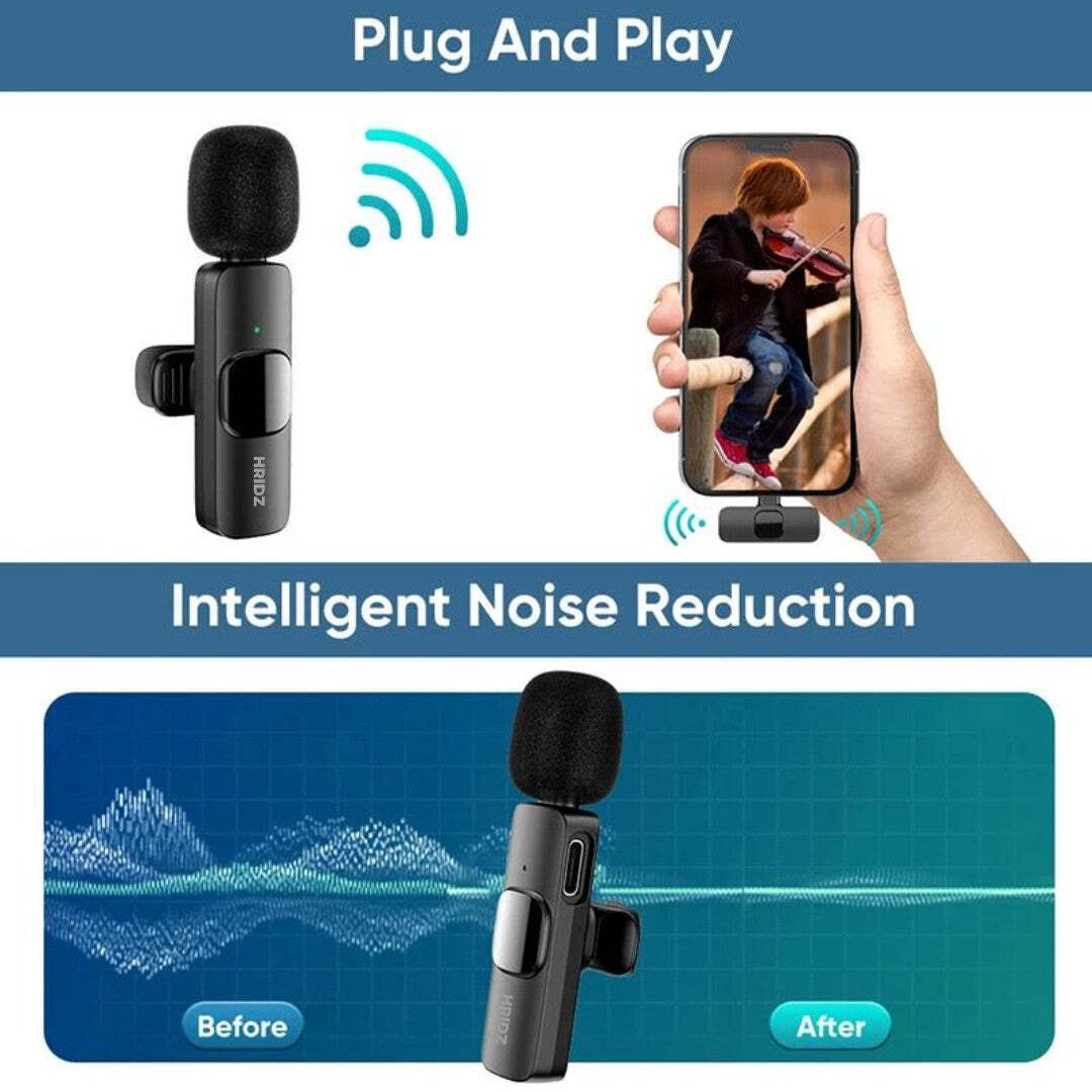 Hridz HZ9 Wireless Rechargeable 1 in 1 Microphone For fast connection Port Devices Recording Interview