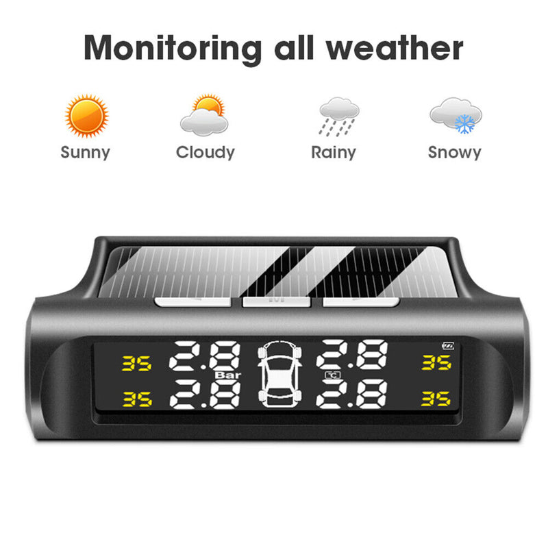 Solar Wireless TPMS Car Tire Tyre Pressure Monitor Monitoring System 4 Sensors