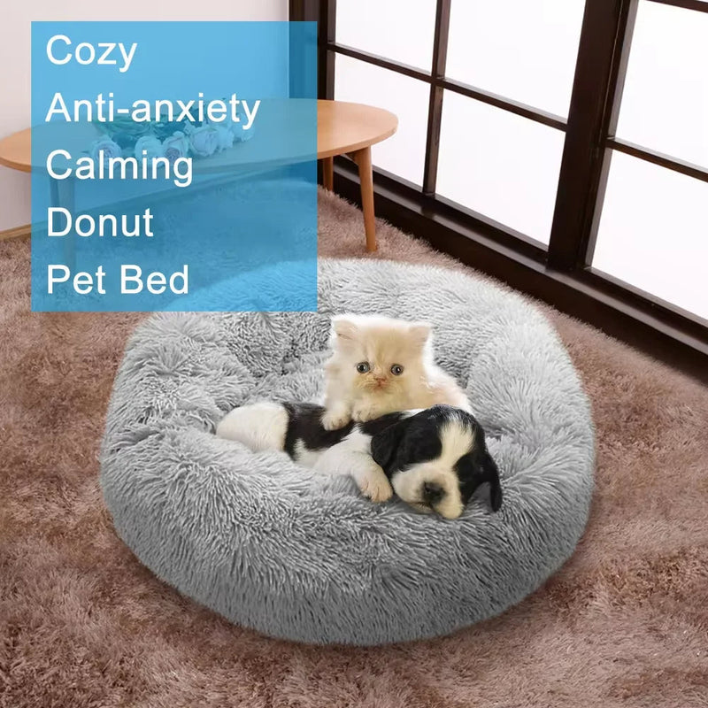 XL-70cm peach PawfectFriend Dog Pet Cat Calming Bed Plush Beds Large Fluffy Donut Comfy Cushion Puppy Mat