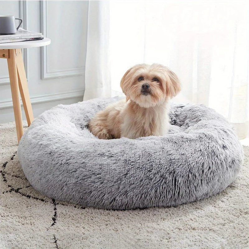 XL-70cm peach PawfectFriend Dog Pet Cat Calming Bed Plush Beds Large Fluffy Donut Comfy Cushion Puppy Mat