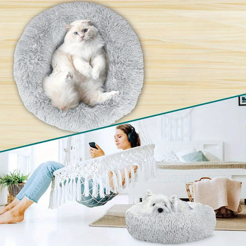 XXL-80cm gray-1 PawfectFriend Dog Pet Cat Calming Bed Plush Beds Large Fluffy Donut Comfy Cushion Puppy Mat