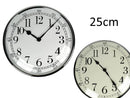 Bulk 12 25cm Plastic Silver Chrome Look Wall Clock 2 Asst Sml