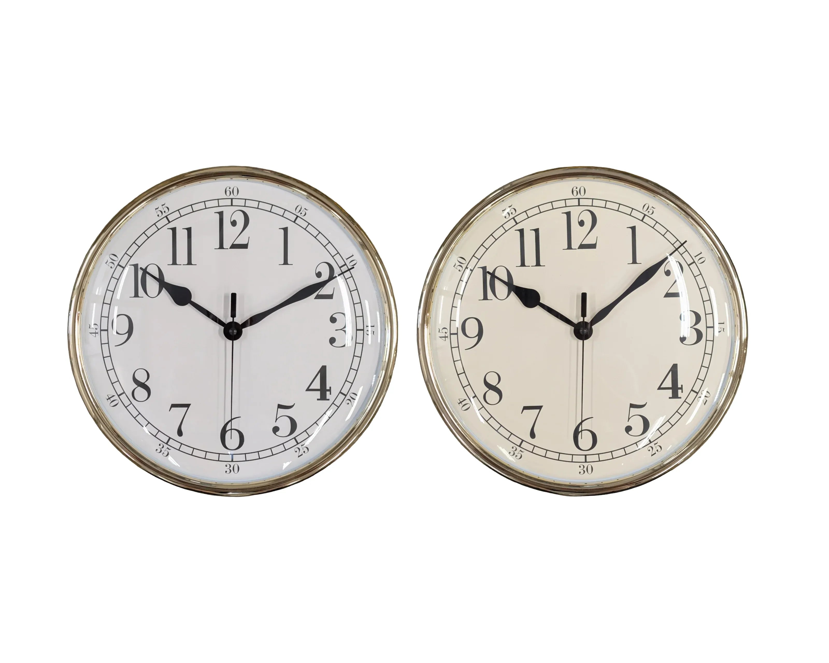 Bulk 12 25cm Plastic Gold Chrome Look Wall Clock 2 Asst
