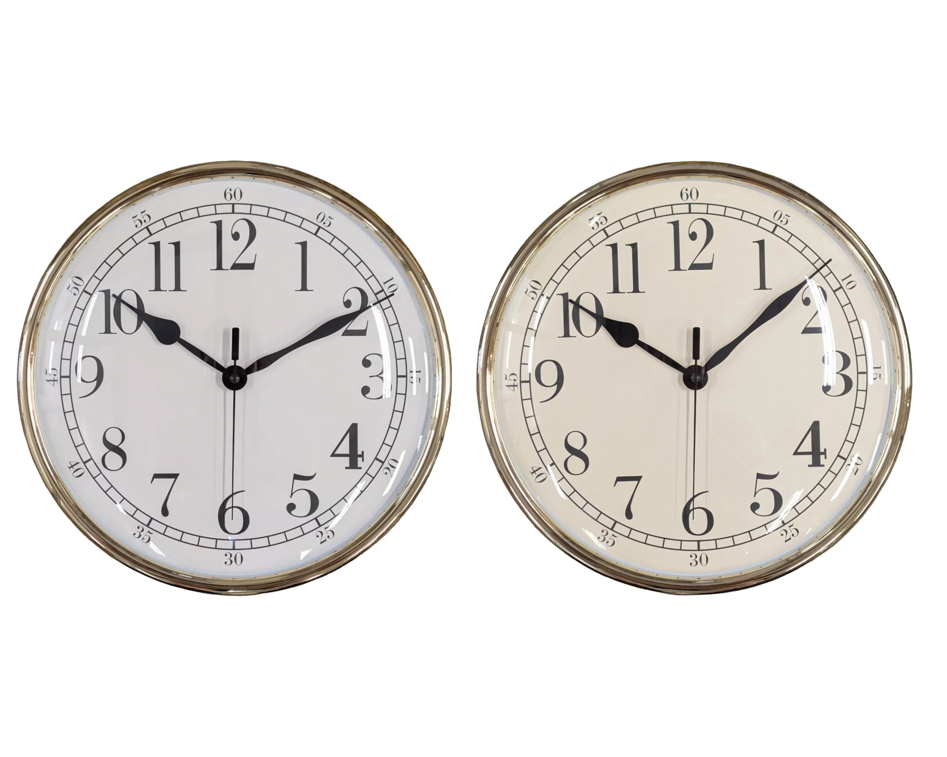 Bulk 10 30cm Plastic Gold Chrome Look Wall Clock 2 Asst