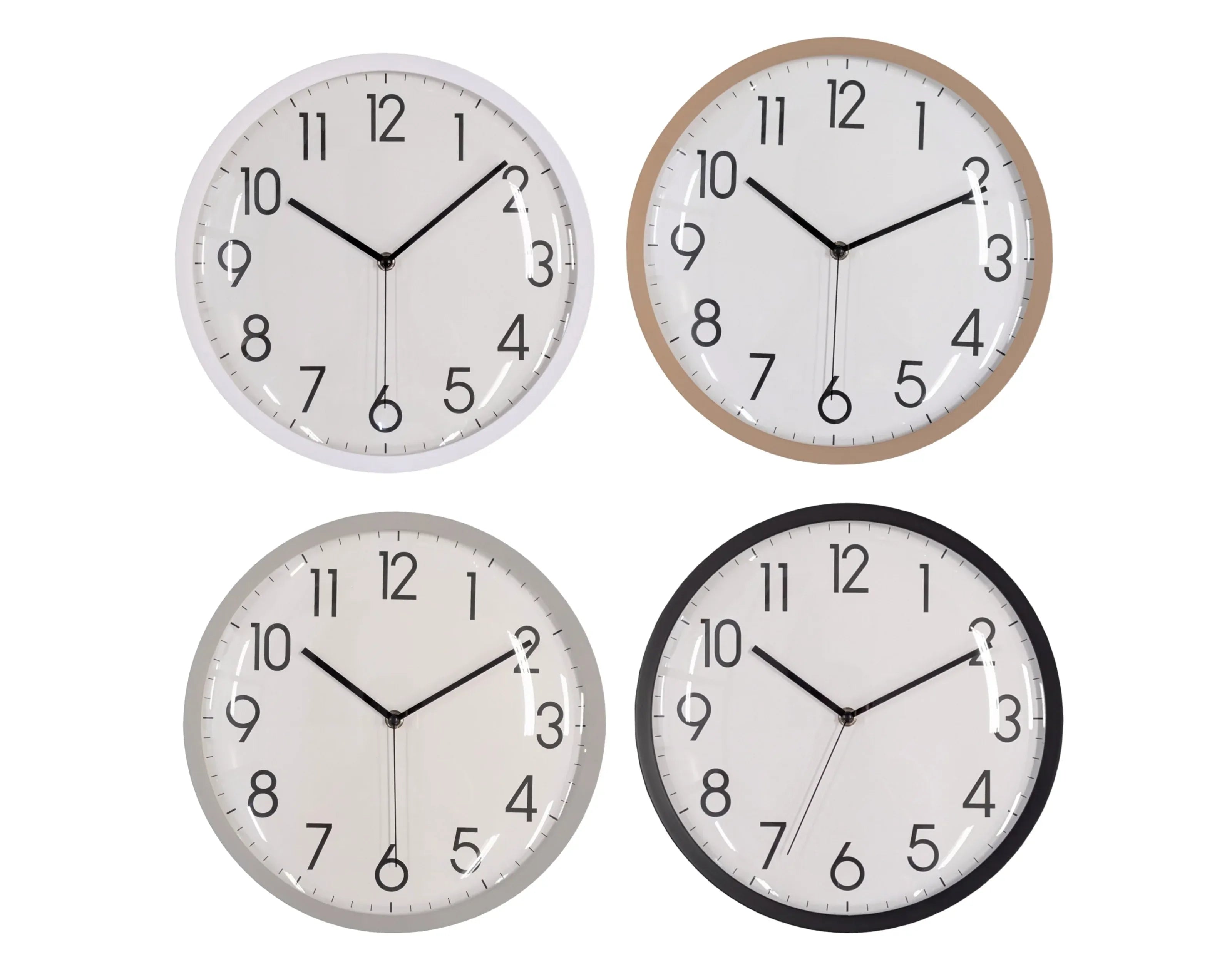 Bulk 8 35.6cm Modern Plastic Wall Clock Round 4 Asst