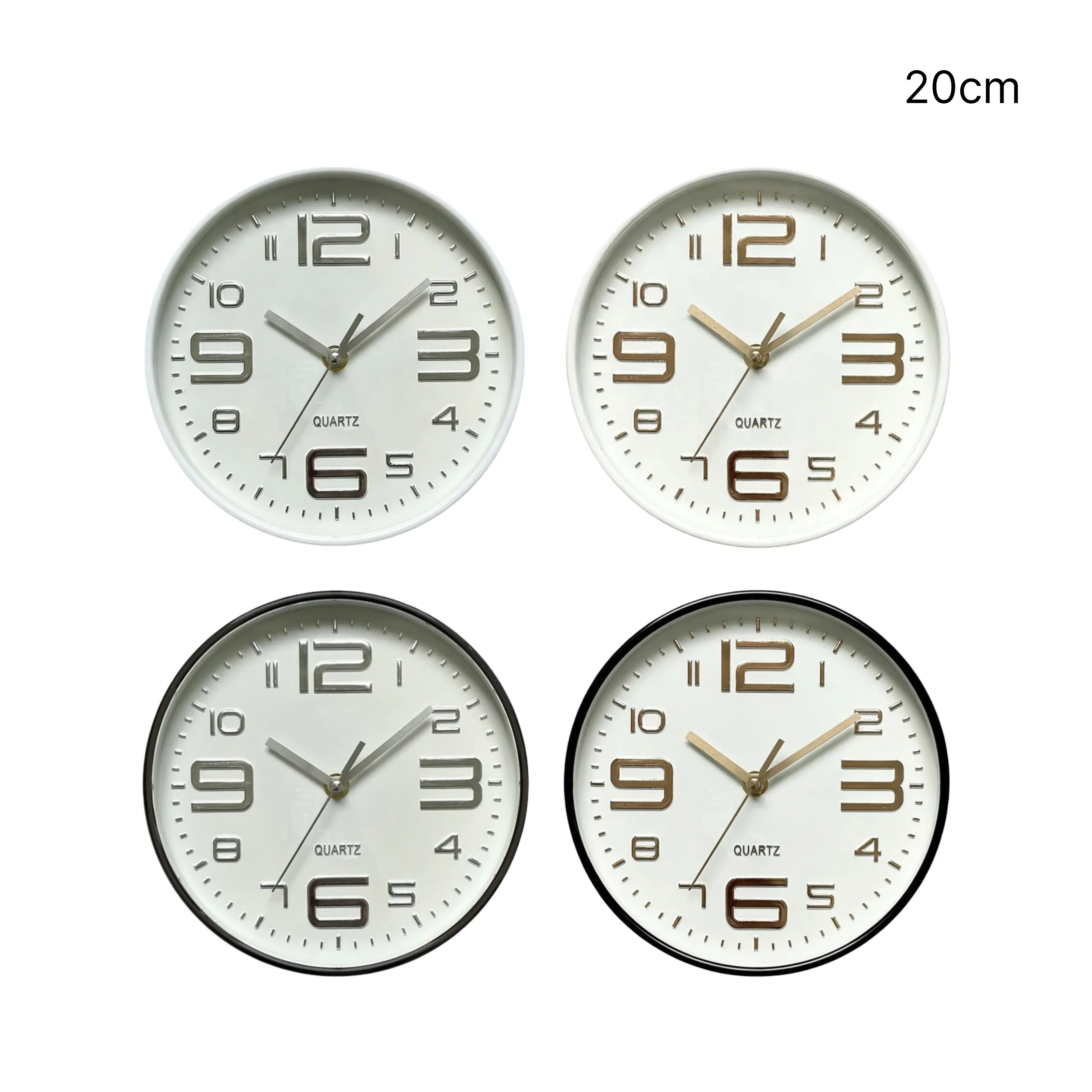 Bulk 12 Plastic Round Wall Clock 20cm 4 Asst